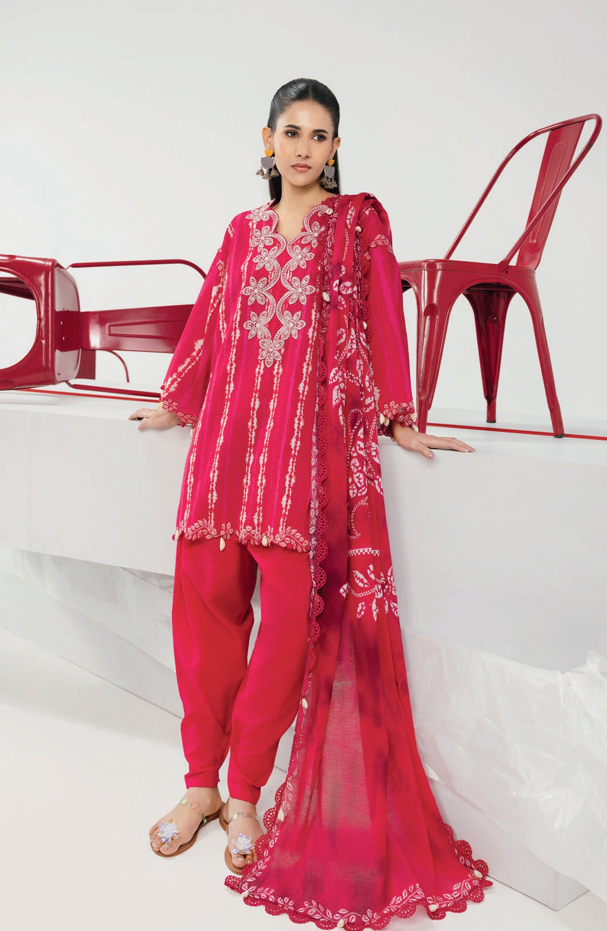 Maria B MBasics Embroidered Lawn Unstitched 3 Piece Suit - MB-CUSV13-14-A - MAB26BS - Red - Spring Summer Collection
