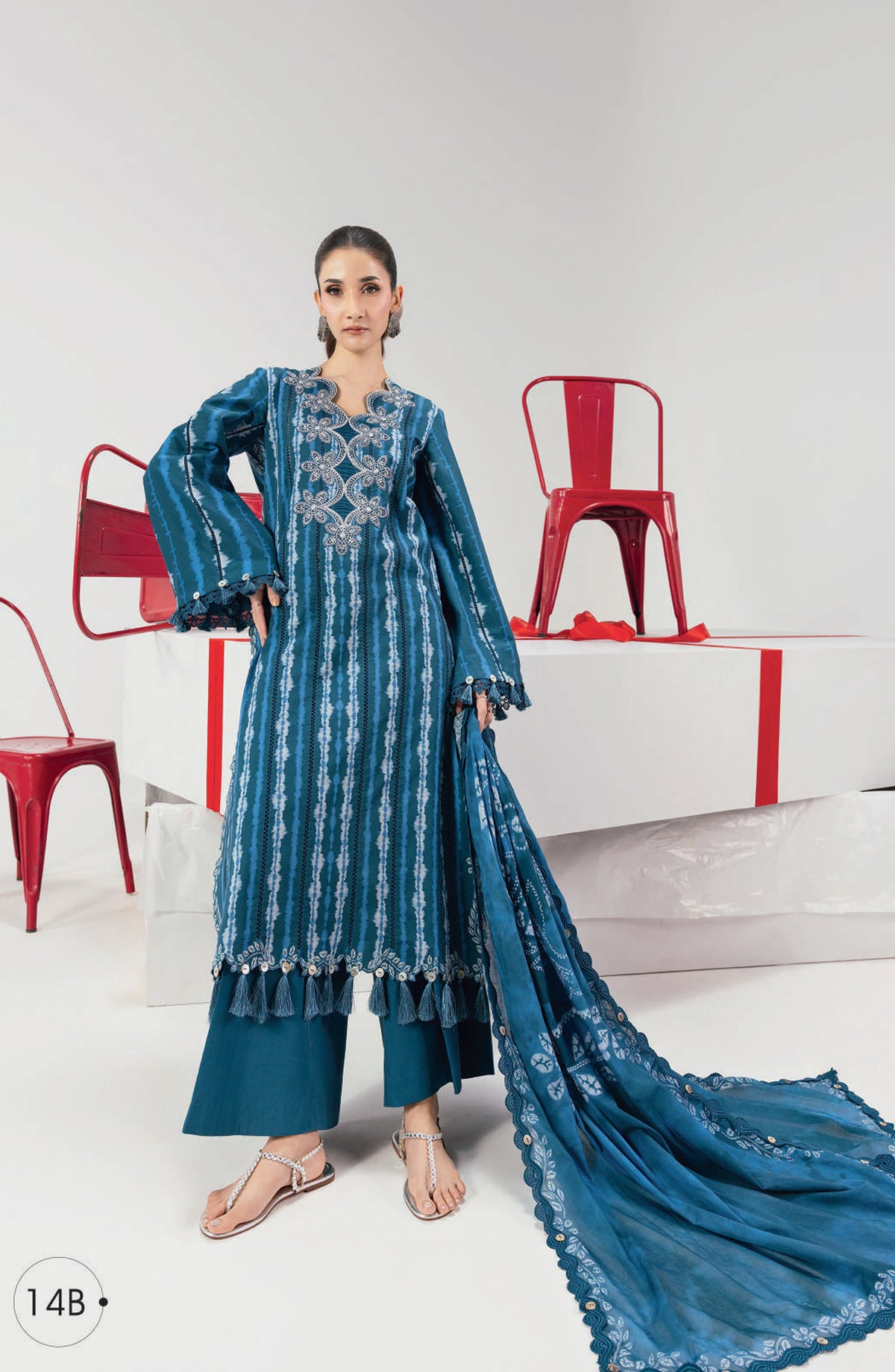 Maria B MBasics Embroidered Lawn Unstitched 3 Piece Suit - MB-CUSV13-14-B - MAB26BS - Blue - Spring Summer Collection