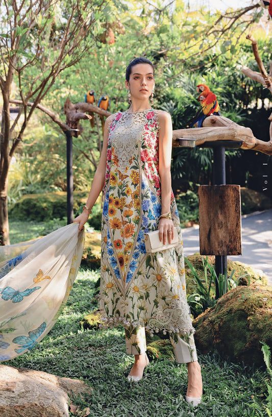 Maria B MPrints Embroidered Lawn Unstitched 3 Piece Suit - 10A - MAB26MP - Grey - Spring Summer Collection