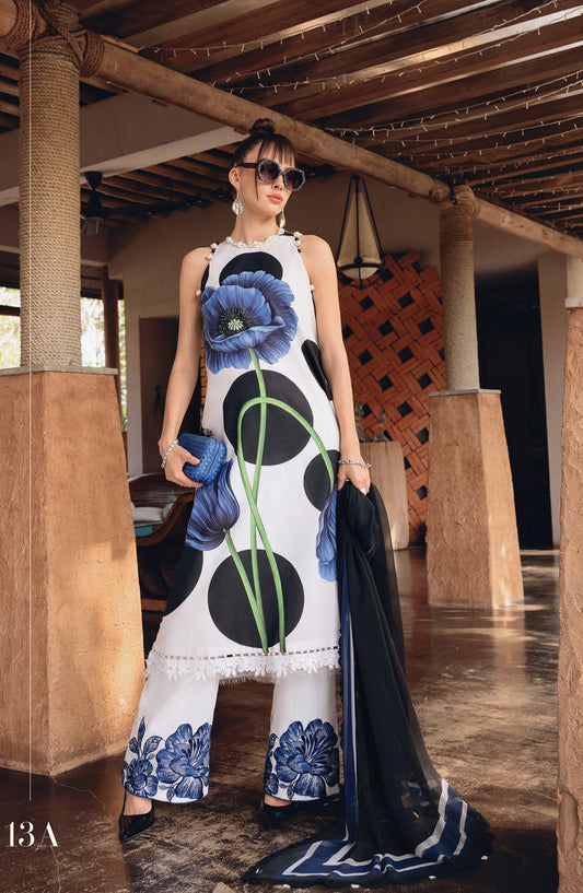 Maria B MPrints Embroidered Lawn Unstitched 3 Piece Suit - 13A - MAB26MP - White - Spring Summer Collection