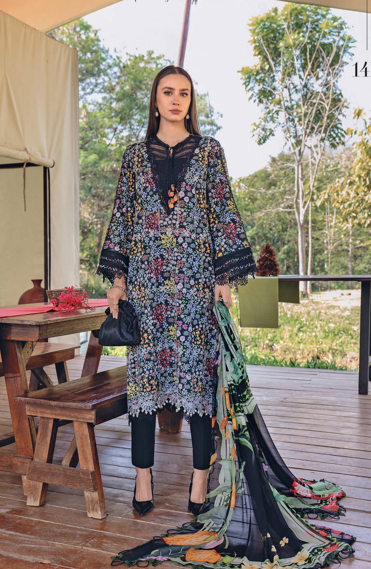 Maria B MPrints Embroidered Lawn Unstitched 3 Piece Suit - 14B - MAB26MP - Black - Spring Summer Collection