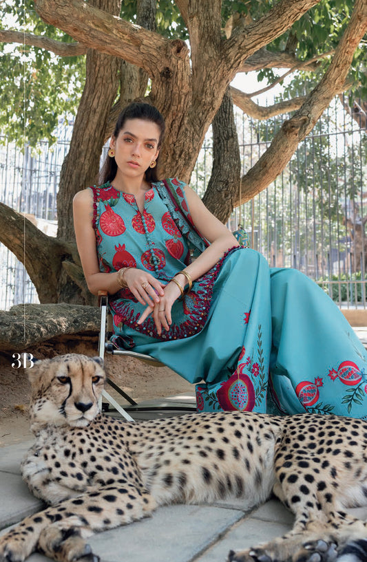 Maria B MPrints Embroidered Lawn Unstitched 3 Piece Suit - 3B - MAB26MP - Ferozi - Spring Summer Collection