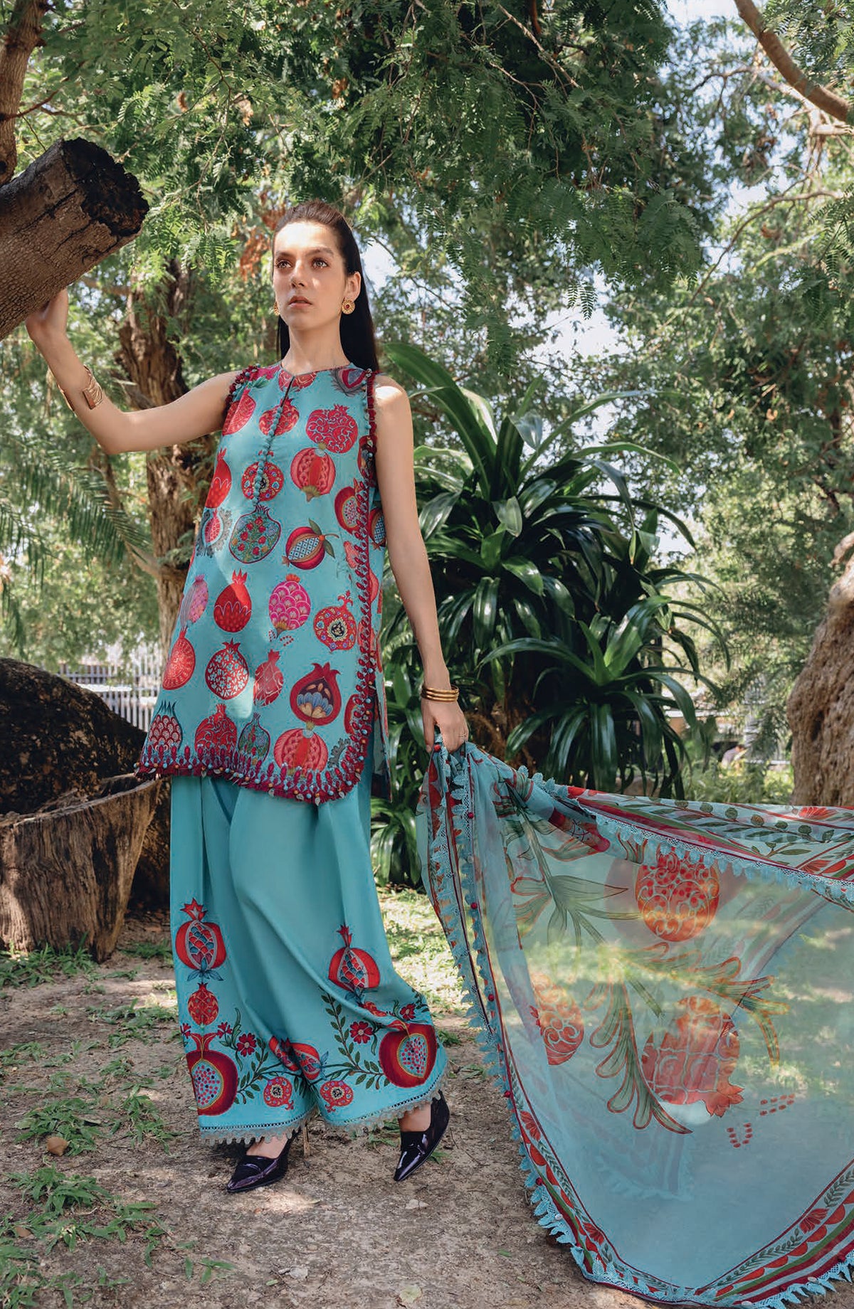 Maria B MPrints Embroidered Lawn Unstitched 3 Piece Suit - 3B - MAB26MP - Ferozi - Spring Summer Collection