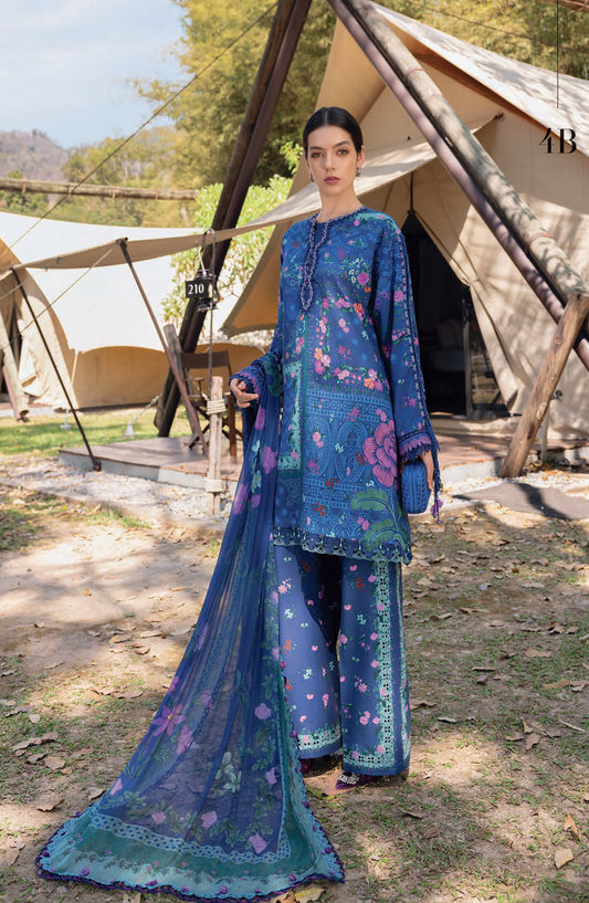 Maria B MPrints Embroidered Lawn Unstitched 3 Piece Suit - 4B - MAB26MP - Blue - Spring Summer Collection