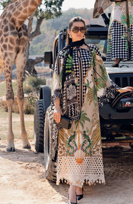 Maria B MPrints Embroidered Lawn Unstitched 3 Piece Suit - 5A - MAB26MP - Beige - Spring Summer Collection