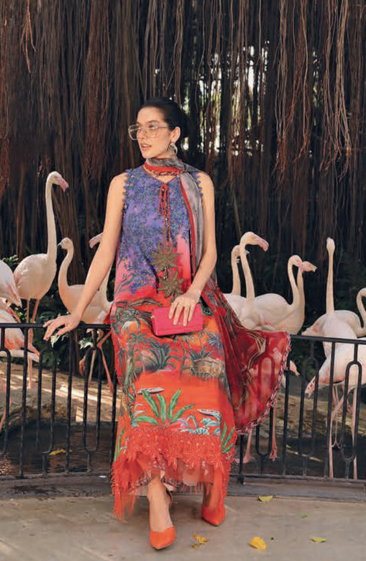 Maria B MPrints Embroidered Lawn Unstitched 3 Piece Suit - 7B - MAB26MP - Red - Spring Summer Collection