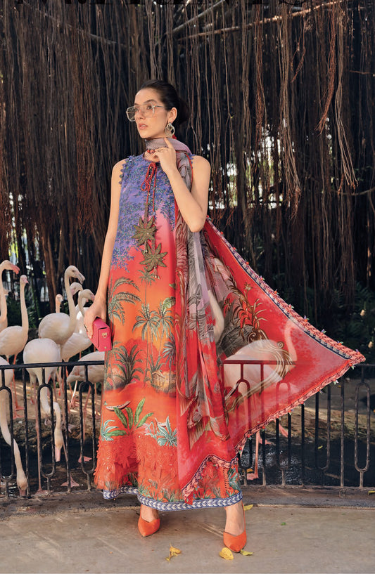Maria B MPrints Embroidered Lawn Unstitched 3 Piece Suit - 7B - MAB26MP - Red - Spring Summer Collection