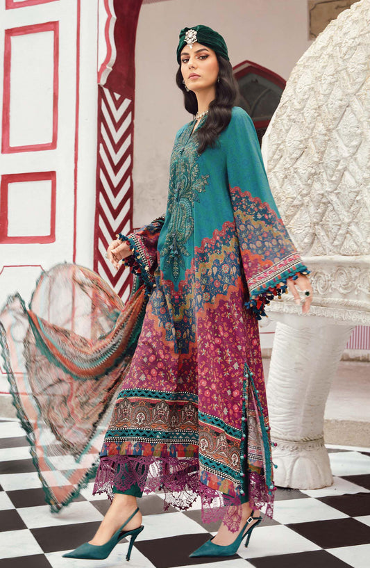 Maria B MPrints Embroidered Cambric Unstitched 3 Piece Suit - D-10B - MB25FED - Green - Winter Collection