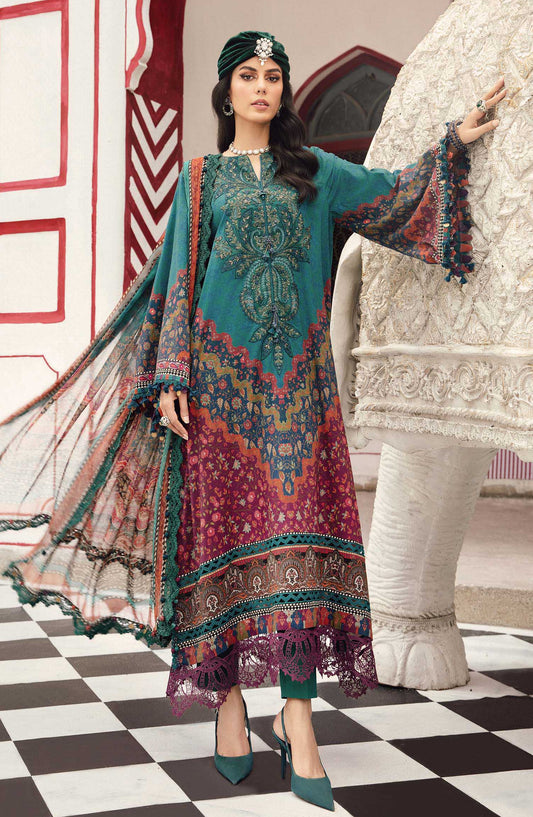 Maria B MPrints Embroidered Cambric Unstitched 3 Piece Suit - D-10B - MB25FED - Green - Winter Collection