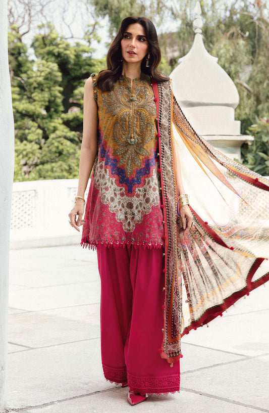 Maria B MPrints Embroidered Cambric Unstitched 3 Piece Suit - D-10A - MB25FED - Pink - Winter Collection