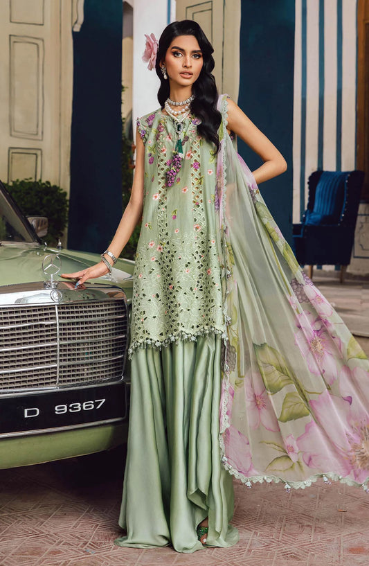 Maria B MPrints Embroidered Cambric Unstitched 3 Piece Suit - D-6A - MB25FED - Green - Winter Collection