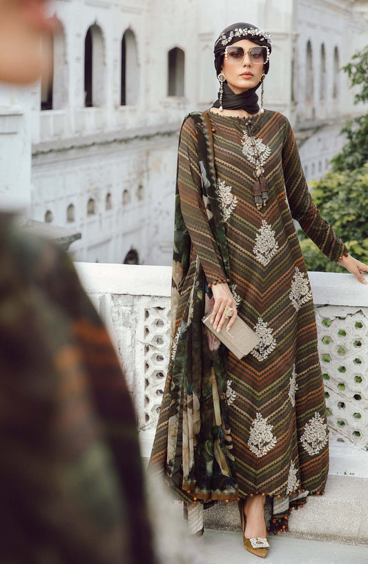 Maria B MPrints Embroidered Cambric Unstitched 3 Piece Suit - D-5B - MB25FED - Brown - Winter Collection