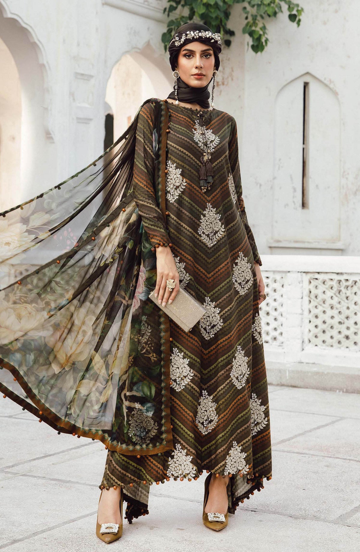 Maria B MPrints Embroidered Cambric Unstitched 3 Piece Suit - D-5B - MB25FED - Brown - Winter Collection
