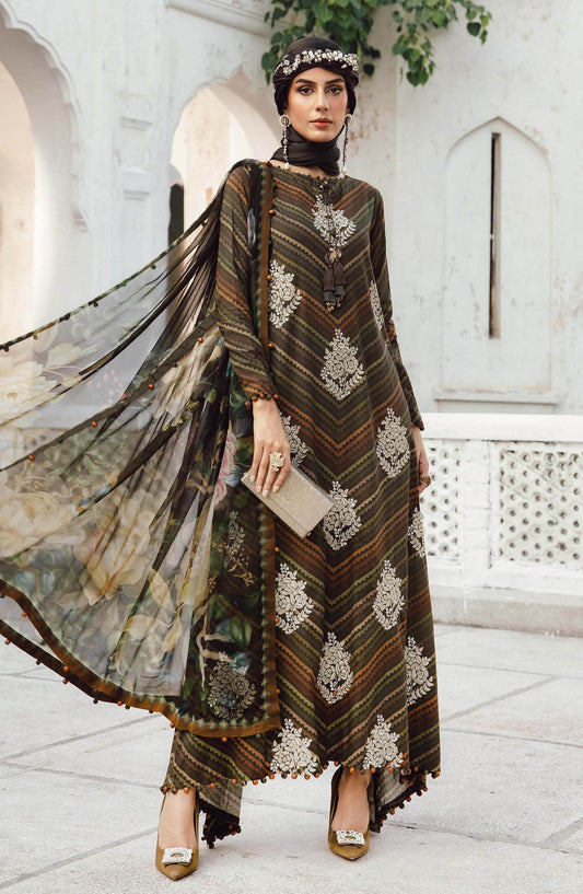 Maria B MPrints Embroidered Cambric Unstitched 3 Piece Suit - D-5B - MB25FED - Brown - Winter Collection