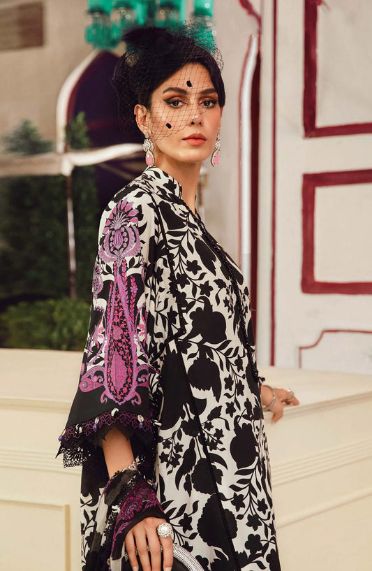 Maria B MPrints Embroidered Cambric Unstitched 3 Piece Suit - D-4B - MB25FED - Black - Winter Collection