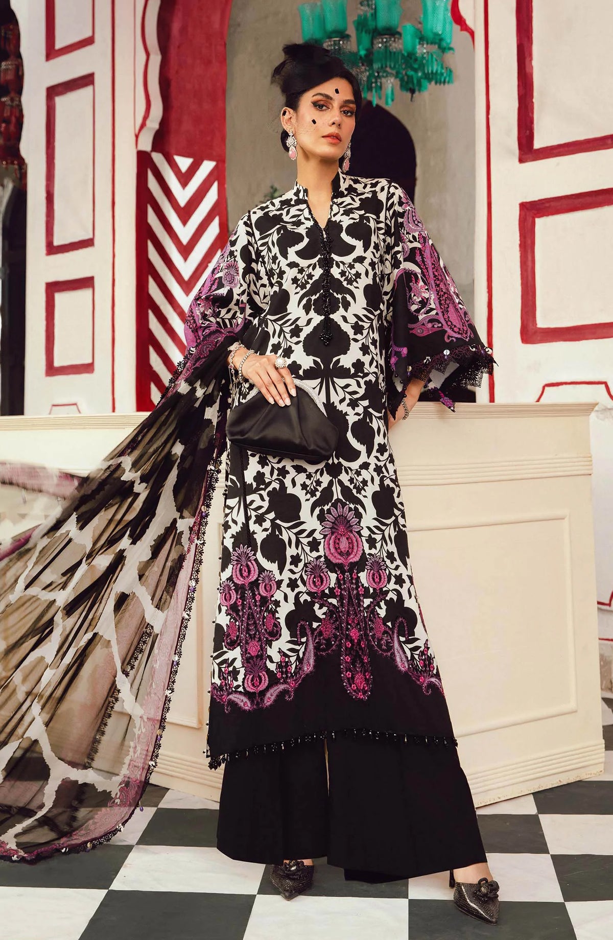 Maria B MPrints Embroidered Cambric Unstitched 3 Piece Suit - D-4B - MB25FED - Black - Winter Collection
