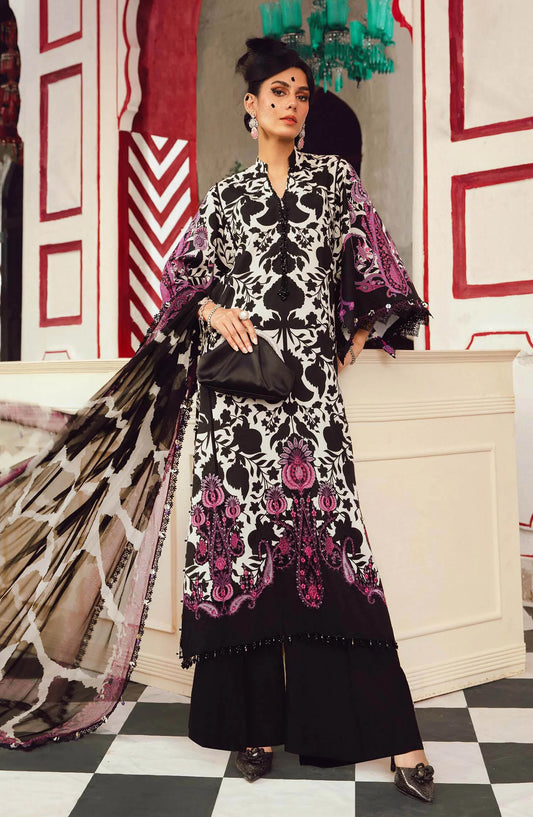 Maria B MPrints Embroidered Cambric Unstitched 3 Piece Suit - D-4B - MB25FED - Black - Winter Collection