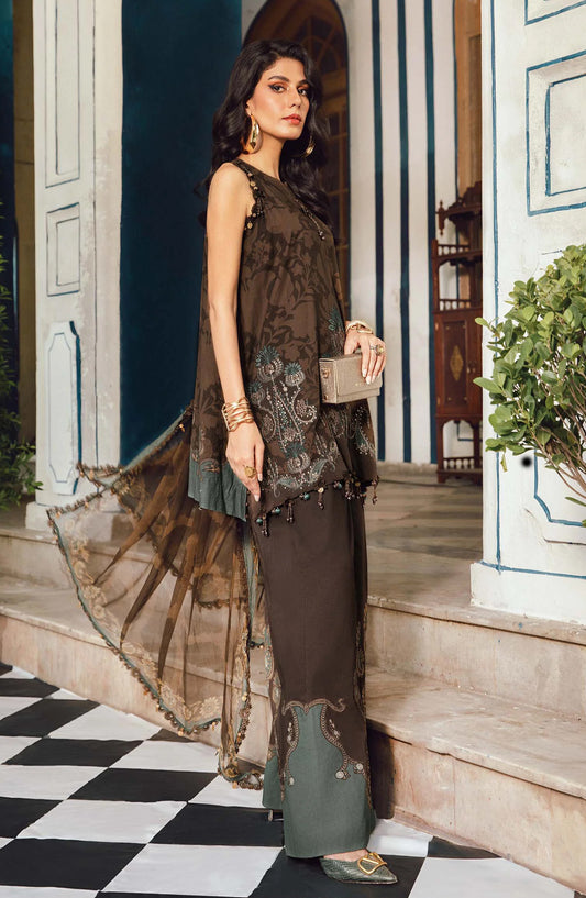 Maria B MPrints Embroidered Cambric Unstitched 3 Piece Suit - D-4A - MB25FED - Brown - Winter Collection