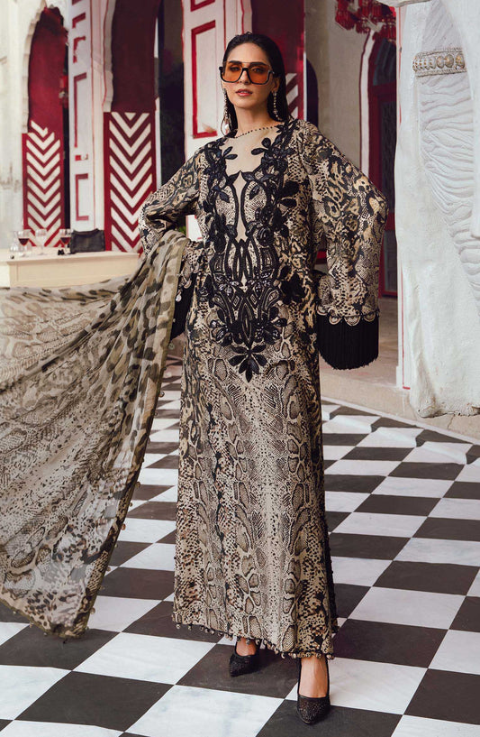Maria B MPrints Embroidered Linen Unstitched 3 Piece Suit - D-2B - MB25FED - Fawn - Winter Collection