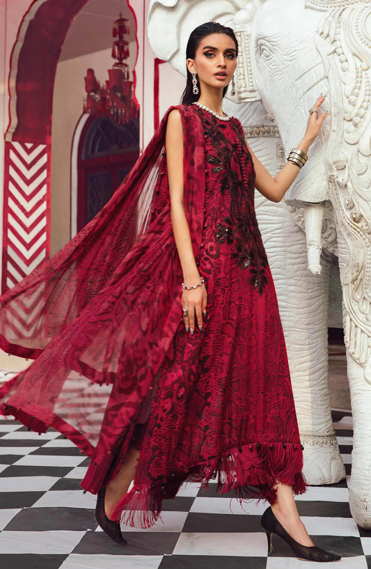 Maria B MPrints Embroidered Linen Unstitched 3 Piece Suit - D-2A - MB25FED - Red - Winter Collection