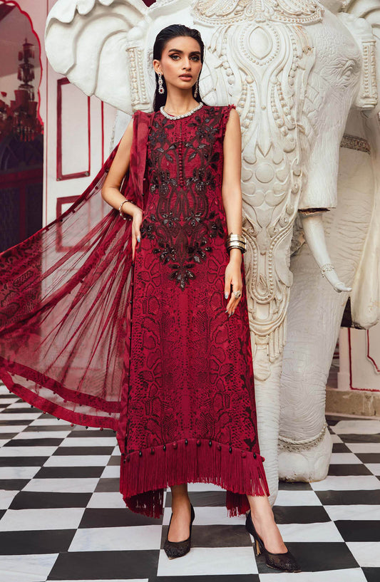 Maria B MPrints Embroidered Linen Unstitched 3 Piece Suit - D-2A - MB25FED - Red - Winter Collection