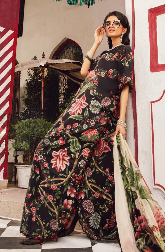 Maria B MPrints Embroidered Cambric Unstitched 3 Piece Suit - D-9B - MB25FED - Black - Winter Collection