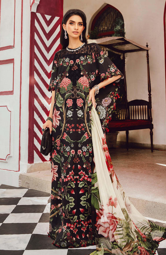 Maria B MPrints Embroidered Cambric Unstitched 3 Piece Suit - D-9B - MB25FED - Black - Winter Collection
