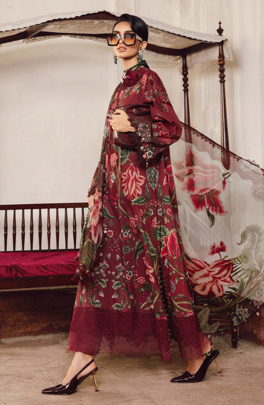 Maria B MPrints Embroidered Cambric Unstitched 3 Piece Suit - D-9A - MB25FED - Red - Winter Collection