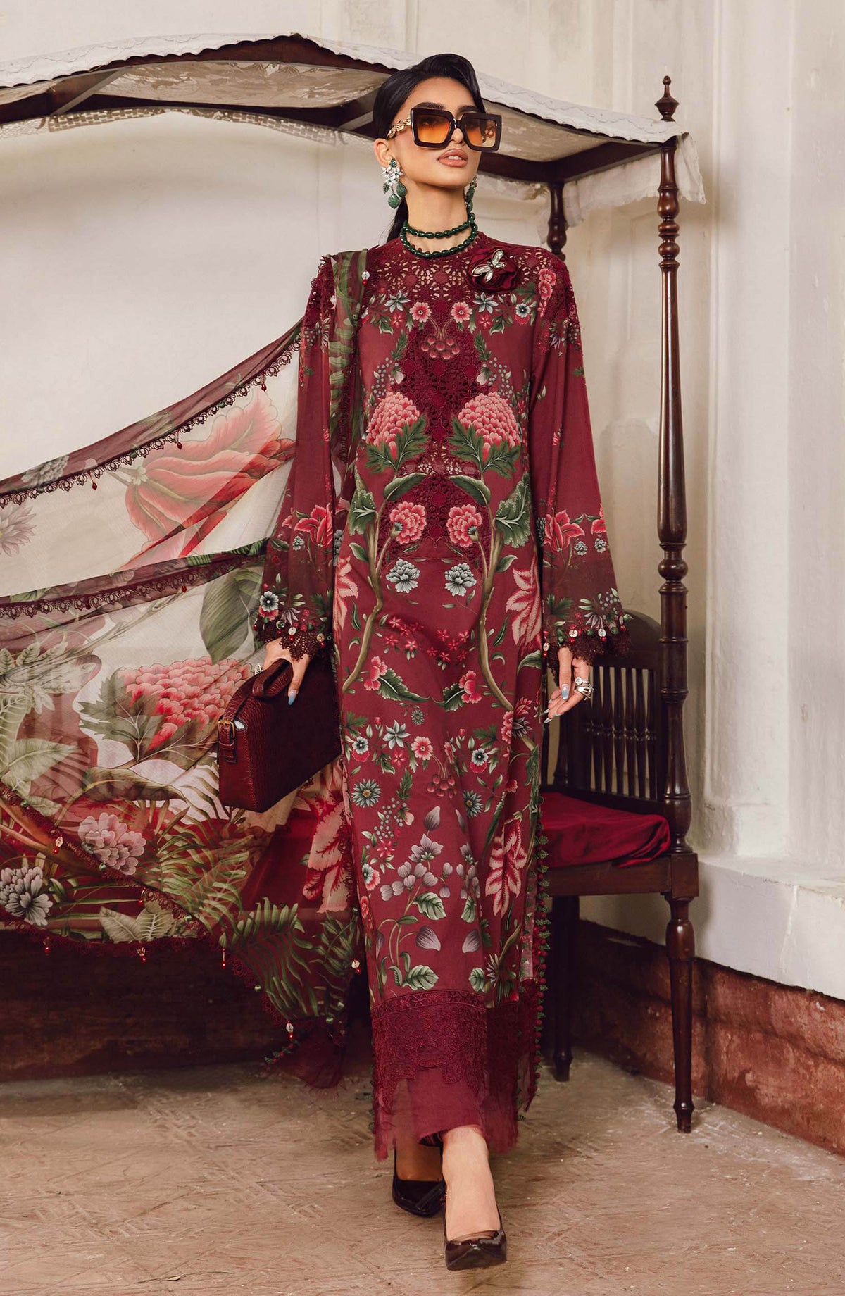 Maria B MPrints Embroidered Cambric Unstitched 3 Piece Suit - D-9A - MB25FED - Red - Winter Collection