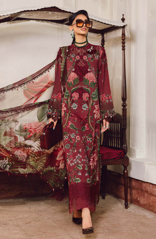 Maria B MPrints Embroidered Cambric Unstitched 3 Piece Suit - D-9A - MB25FED - Red - Winter Collection