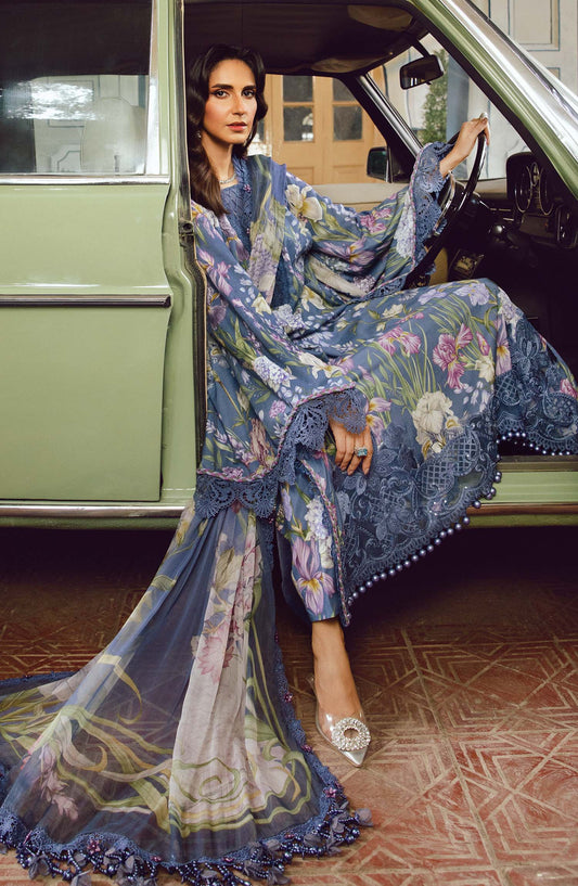 Maria B MPrints Embroidered Cambric Unstitched 3 Piece Suit - D-8B - MB25FED - Blue - Winter Collection