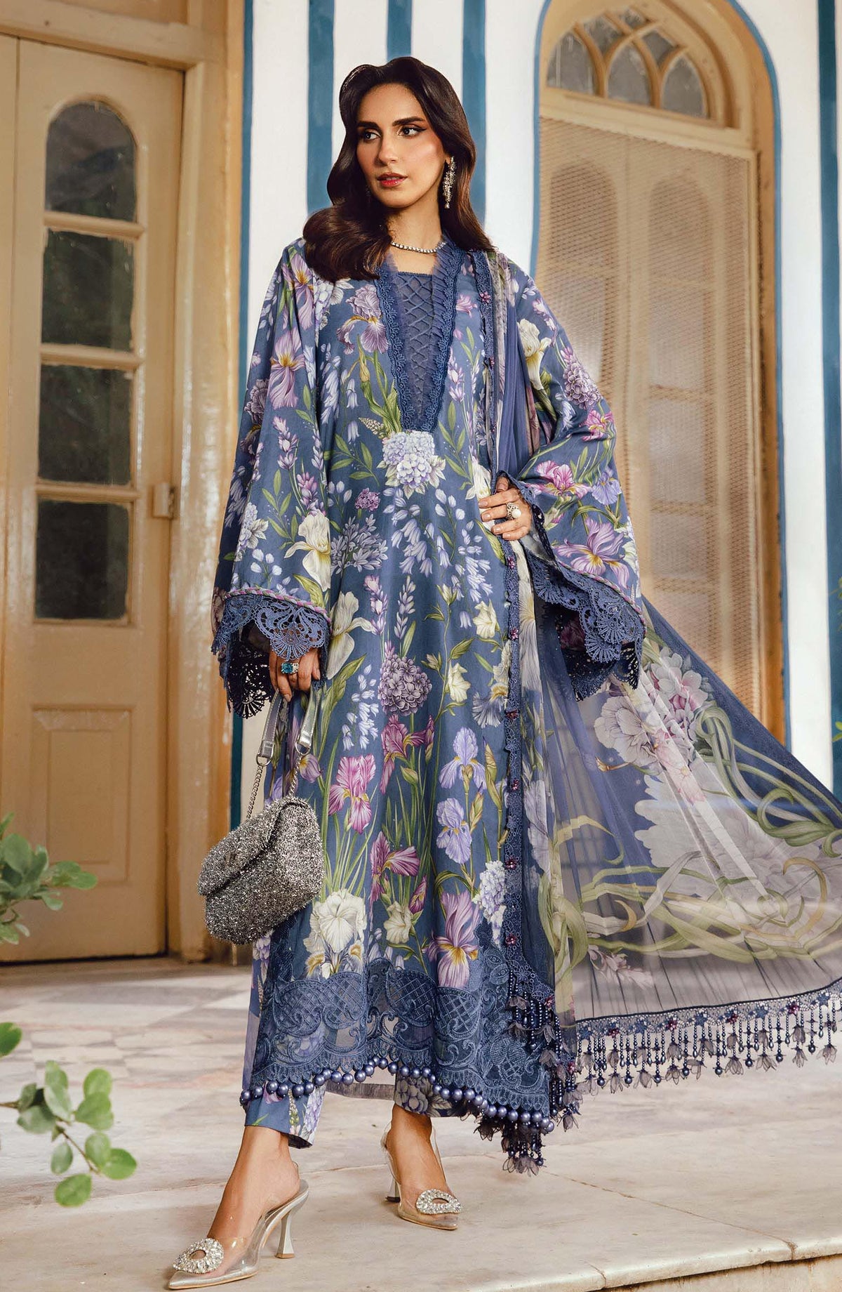 Maria B MPrints Embroidered Cambric Unstitched 3 Piece Suit - D-8B - MB25FED - Blue - Winter Collection