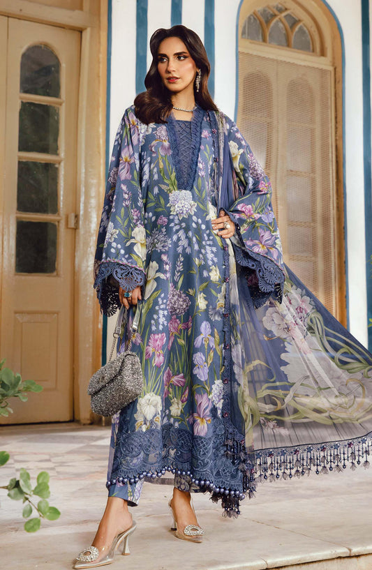 Maria B MPrints Embroidered Cambric Unstitched 3 Piece Suit - D-8B - MB25FED - Blue - Winter Collection