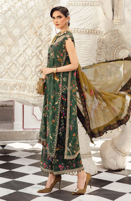 Maria B MPrints Embroidered Linen Unstitched 3 Piece Suit - D-7B - MB25FED - Green - Winter Collection