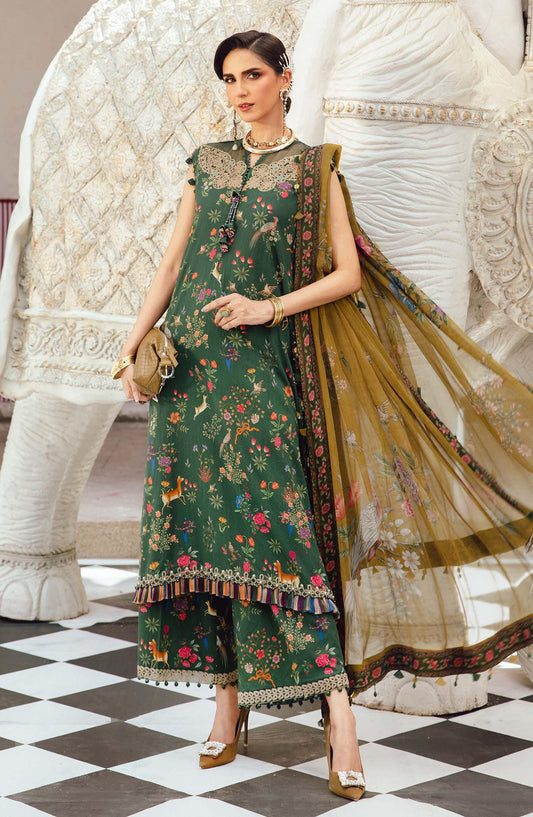 Maria B MPrints Embroidered Linen Unstitched 3 Piece Suit - D-7B - MB25FED - Green - Winter Collection