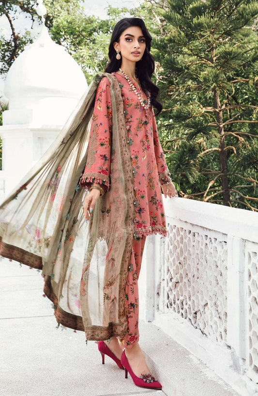 Maria B MPrints Embroidered Linen Unstitched 3 Piece Suit - D-7A - MB25FED - Pink - Winter Collection