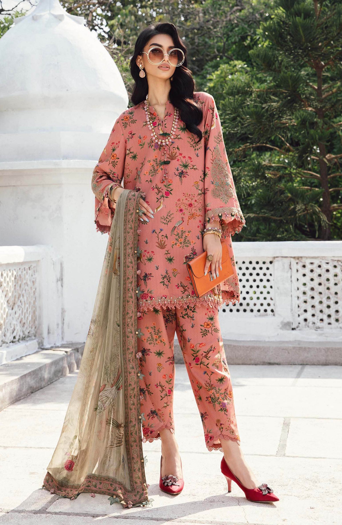 Maria B MPrints Embroidered Linen Unstitched 3 Piece Suit - D-7A - MB25FED - Pink - Winter Collection