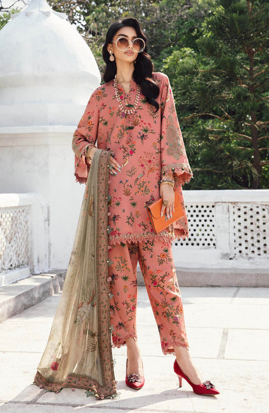 Maria B MPrints Embroidered Linen Unstitched 3 Piece Suit - D-7A - MB25FED - Pink - Winter Collection