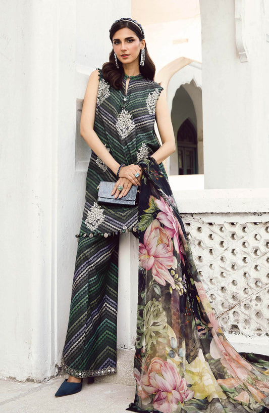 Maria B MPrints Embroidered Cambric Unstitched 3 Piece Suit - D-5A - MB25FED - Green - Winter Collection