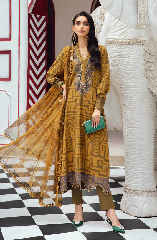 Maria B MPrints Embroidered Cambric Unstitched 3 Piece Suit - D-3A - MB25FED - Mustard - Winter Collection