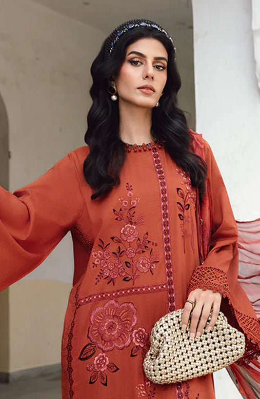 Maria B MPrints Embroidered Cambric Unstitched 3 Piece Suit - D-1B - MB25FED - Orange - Winter Collection