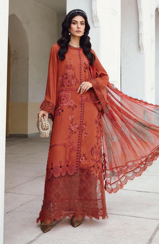 Maria B MPrints Embroidered Cambric Unstitched 3 Piece Suit - D-1B - MB25FED - Orange - Winter Collection