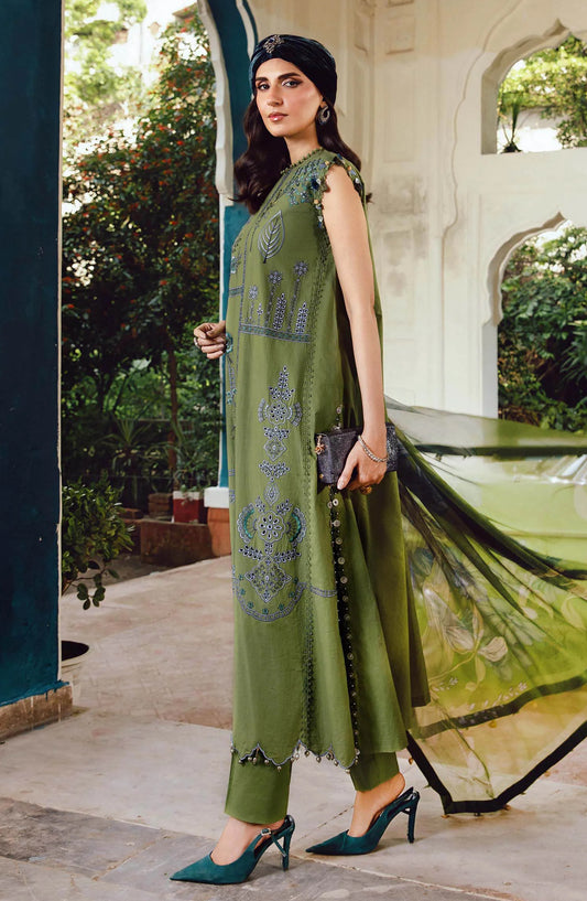 Maria B MPrints Embroidered Cambric Unstitched 3 Piece Suit - D-1A - MB25FED - Green - Winter Collection
