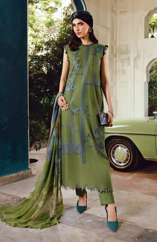 Maria B MPrints Embroidered Cambric Unstitched 3 Piece Suit - D-1A - MB25FED - Green - Winter Collection