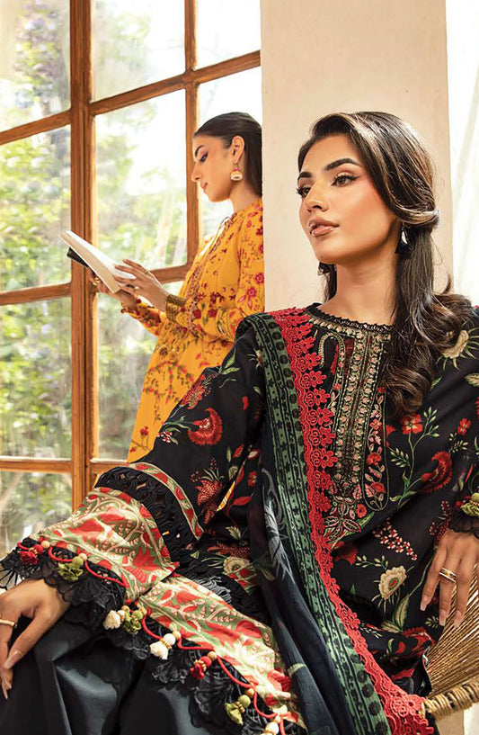 Mbasics Embroidered Lawn Unstitched 3 Piece Suit - MB25MSL - 01-A - Black - Summer Collection