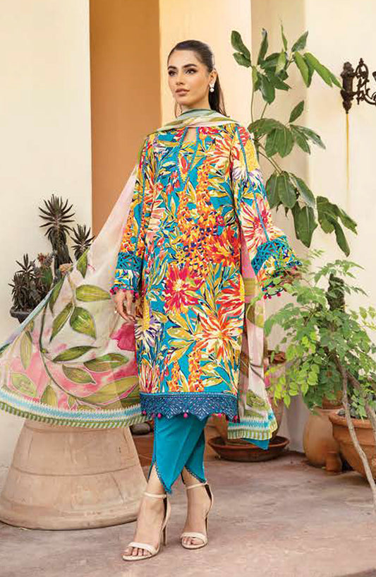 Mbasics Embroidered Lawn Unstitched 3 Piece Suit - MB25MSL - 03-A - Blue - Summer Collection