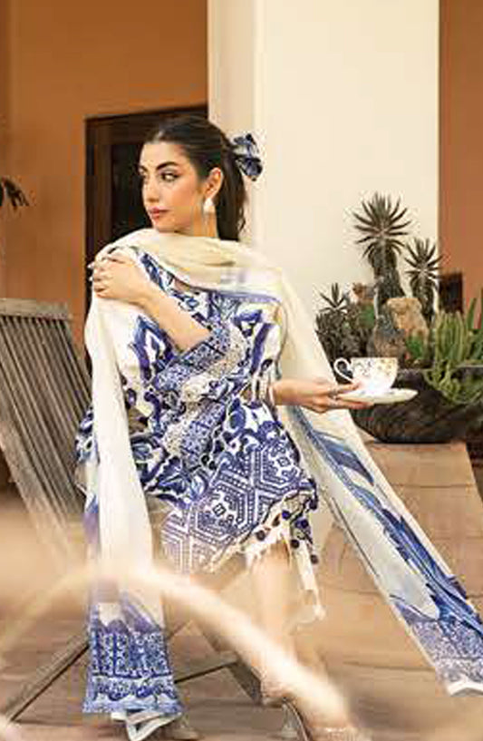 Mbasics Embroidered Lawn Unstitched 3 Piece Suit - MB25MSL - 04-A - Blue - Summer Collection