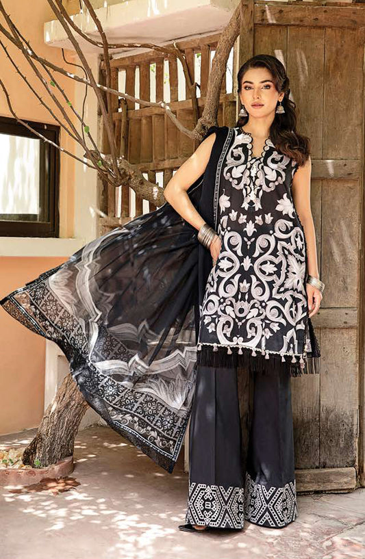 Mbasics Embroidered Lawn Unstitched 3 Piece Suit - MB25MSL - 04-B - Black - Summer Collection