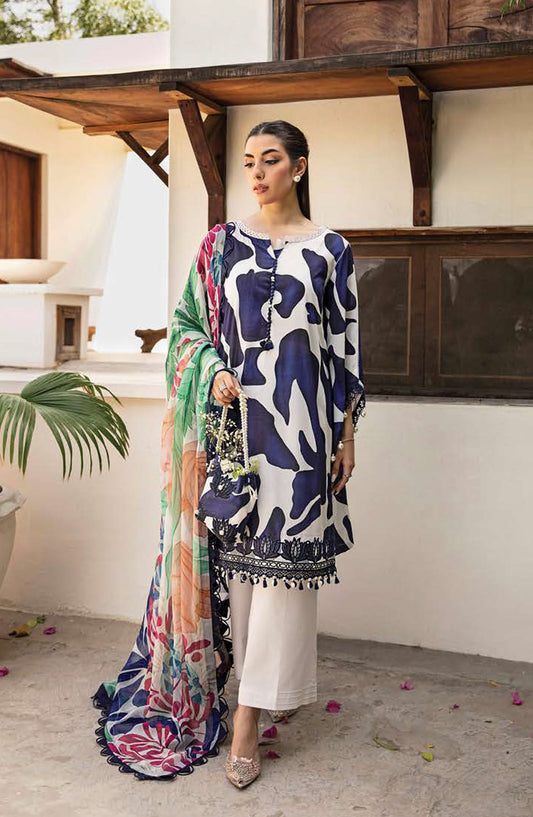 Mbasics Embroidered Lawn Unstitched 3 Piece Suit - MB25MSL - 05-B - Blue - Summer Collection