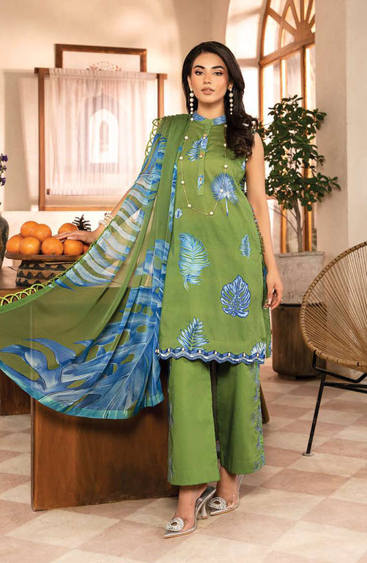 Mbasics Embroidered Lawn Unstitched 3 Piece Suit - MB25MSL - 06-A - Green - Summer Collection
